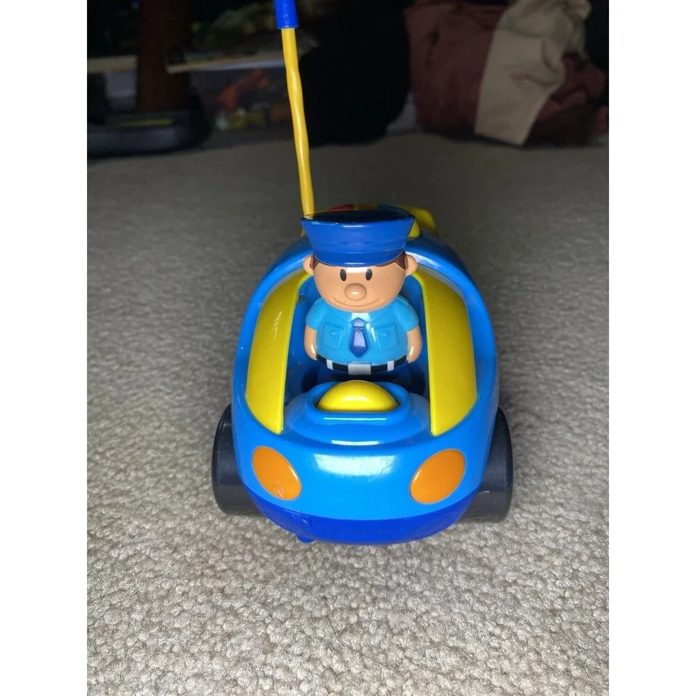 Blue Cartoon RC Police Car Steering Wheel Remote Control Toy Lights Sounds